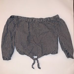 checkered long sleeve crop top